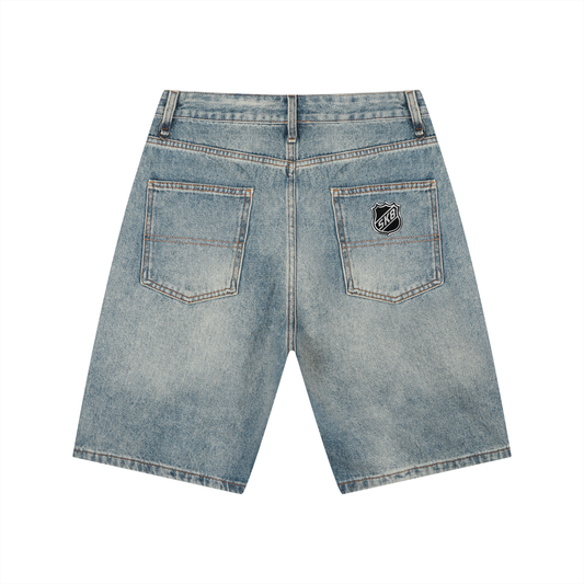 "NHL SK8" Vintage Wash Denim Shorts