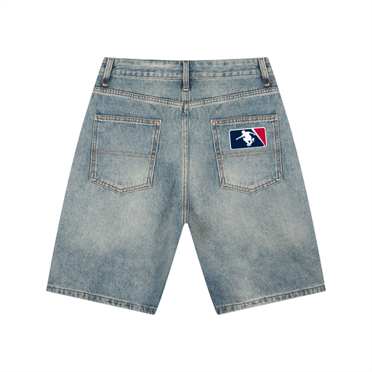 "MLB SK8" Vintage Wash Denim Shorts