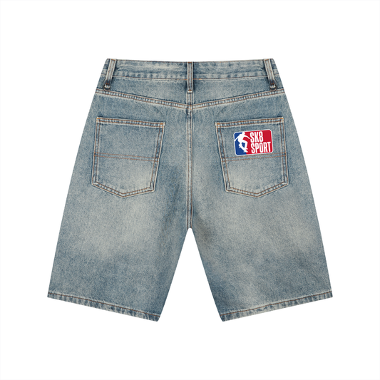 "NBA SK8" Vintage Wash Denim Shorts