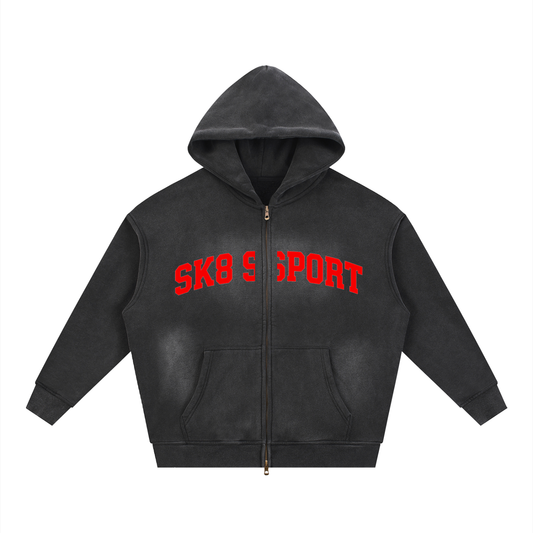 SK8 SPORT Two-way Zipper Boxy Fleece Hoodie